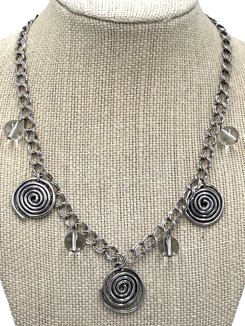 Vintage 925 Glass Beads Swirl Abstract Charm Chain Necklace